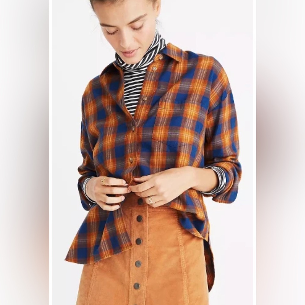 Madewell Soft Flannel Cotton Cropped Fit Westward Shirt in Ardan Plaid Sz M - Picture 1 of 7